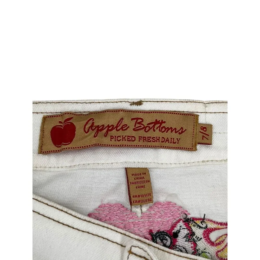 Vintage Y2K Apple Bottom Jeans Mini Skirt Embroidered White Denim Size 7 / 8